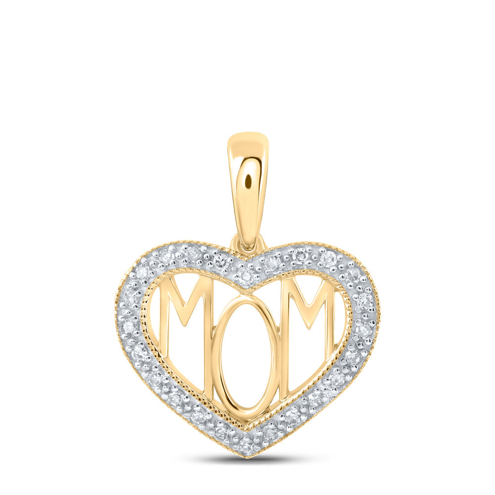 10kt Yellow Gold Womens Round Diamond Mom Heart Pendant 1/8 Cttw