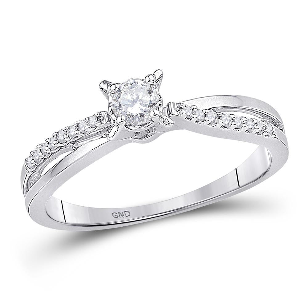 10kt White Gold Womens Round Diamond Solitaire Crossover Promise Ring 1/4 Cttw