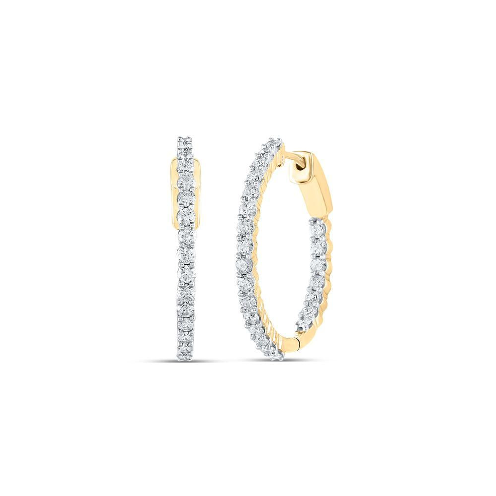 14kt Yellow Gold Womens Round Diamond Inside Outside Hoop Earrings 2 Cttw
