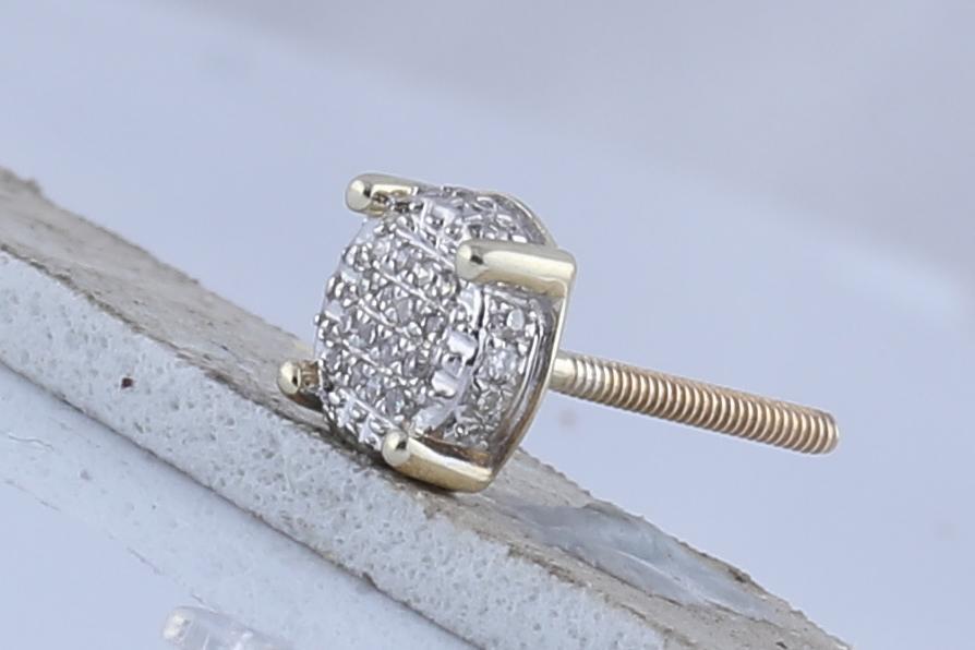 10kt Yellow Gold Mens Round Diamond Cluster Earrings 1/10 Cttw