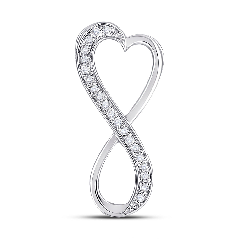 Sterling Silver Womens Round Diamond Vertical Infinity Heart Pendant 1/10 Cttw