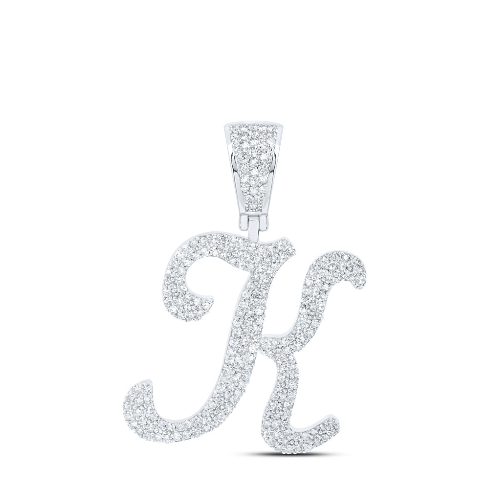 10kt White Gold Mens Round Diamond K Initial Letter Charm Pendant 1 Cttw