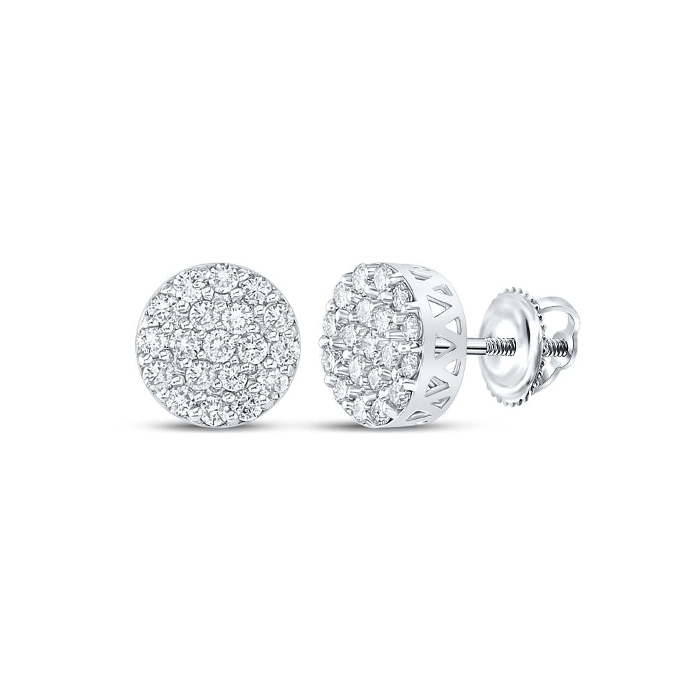 10kt White Gold Mens Round Diamond Cluster Earrings 5/8 Cttw