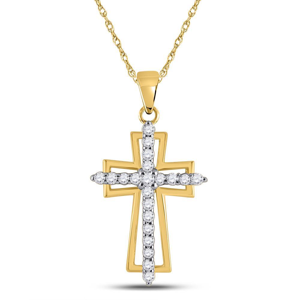 14kt Yellow Gold Womens Round Diamond Cross Pendant 1/4 Cttw