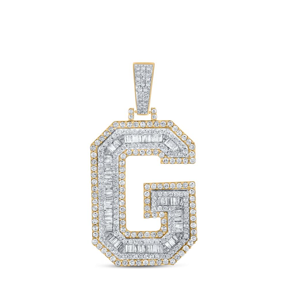 10kt Two-tone Gold Mens Baguette Diamond G Initial Letter Charm Pendant 1-7/8 Cttw