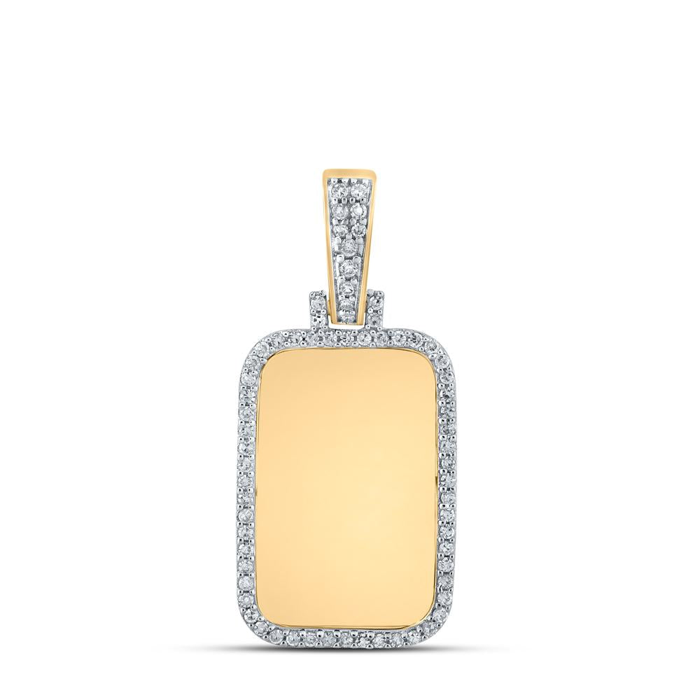 10kt Yellow Gold Mens Round Diamond Dog Tag Charm Pendant 1/3 Cttw
