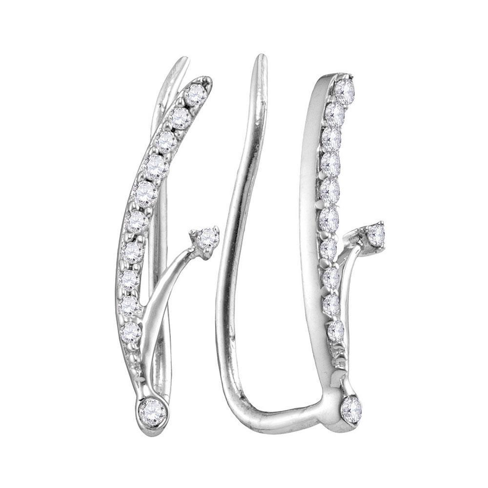 10kt White Gold Womens Round Diamond Curved Climber Earrings 1/10 Cttw