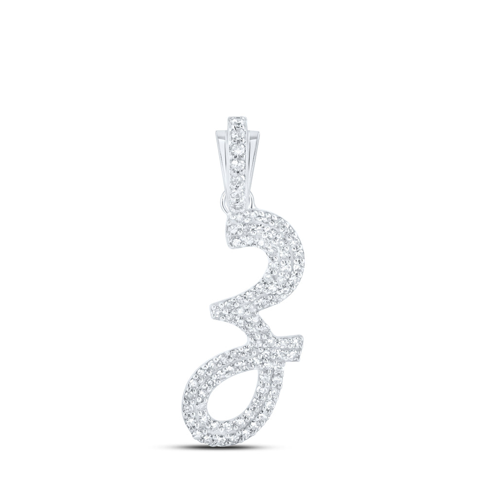 10kt White Gold Womens Round Diamond Z Cursive Initial Letter Pendant 1/3 Cttw