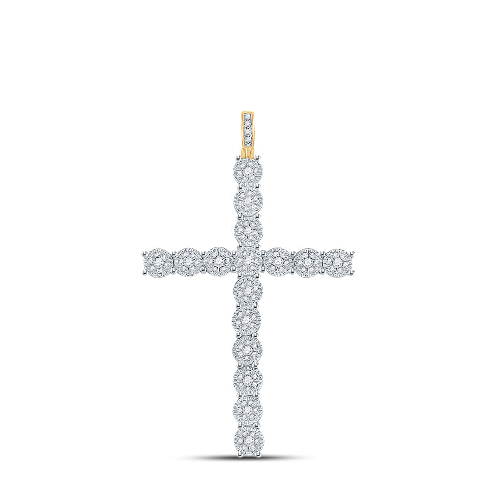 14kt Yellow Gold Mens Round Diamond Cross Charm Pendant 3/4 Cttw