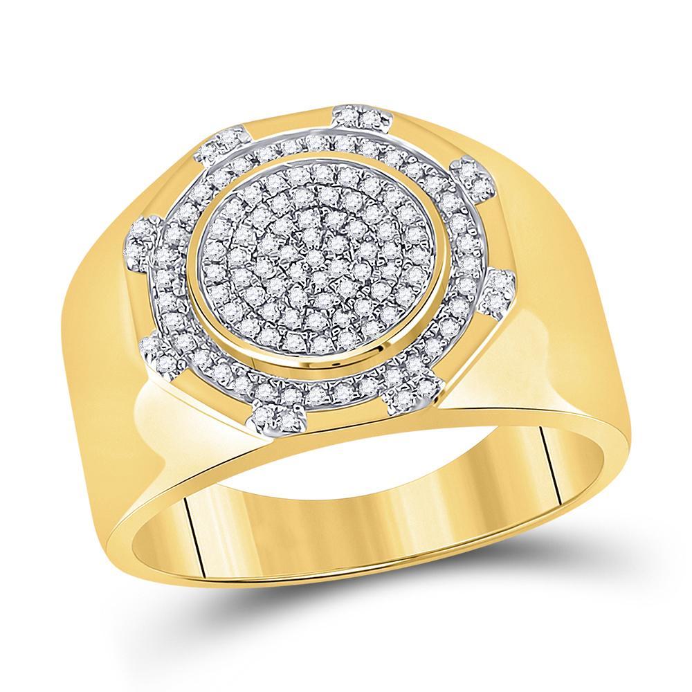 10kt Yellow Gold Mens Round Diamond Statement Cluster Ring 1/3 Cttw