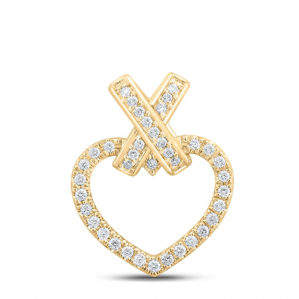 10kt Yellow Gold Womens Round Diamond Heart Pendant 1/4 Cttw