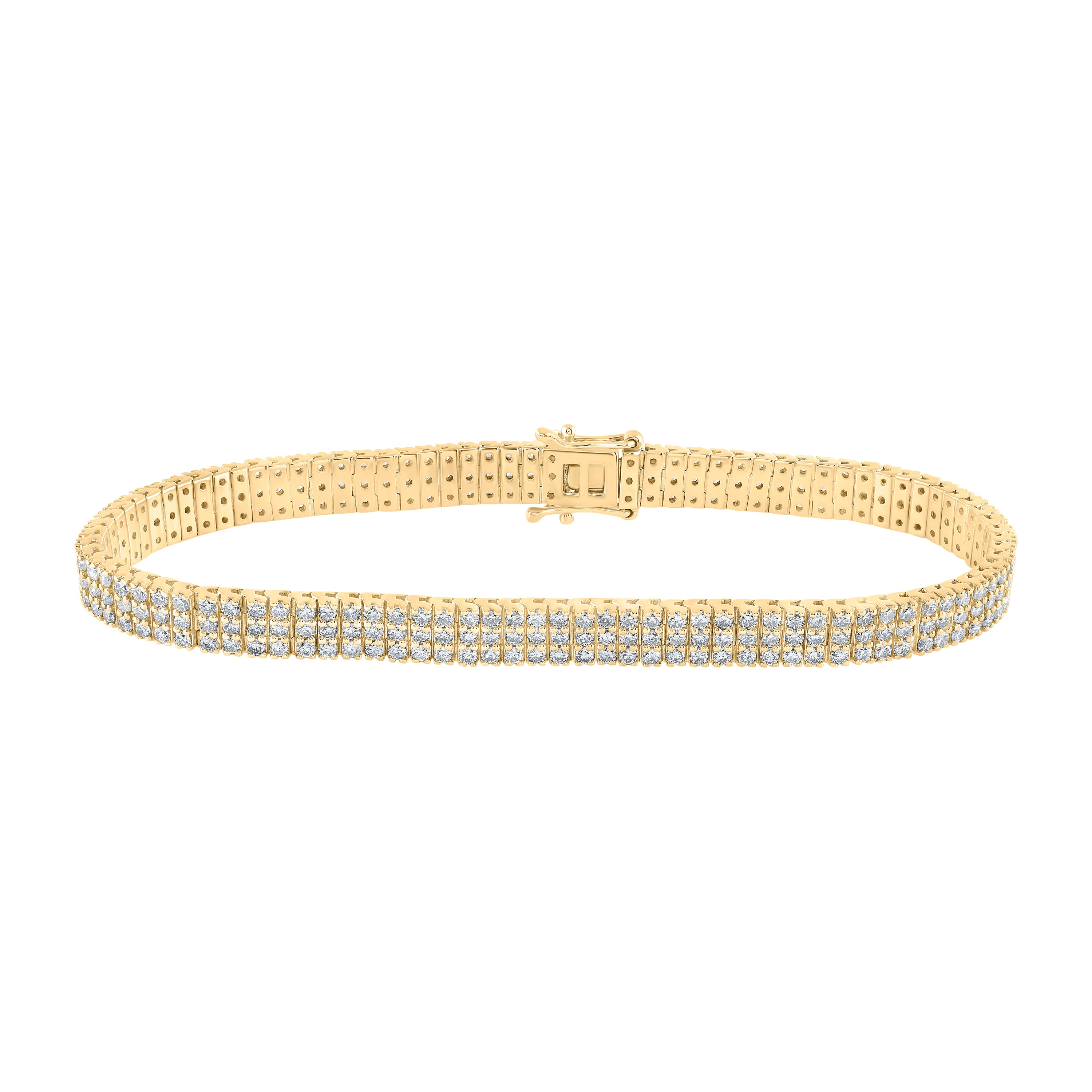 14kt Yellow Gold Womens Round Diamond Triple Row Tennis Bracelet 4 Cttw