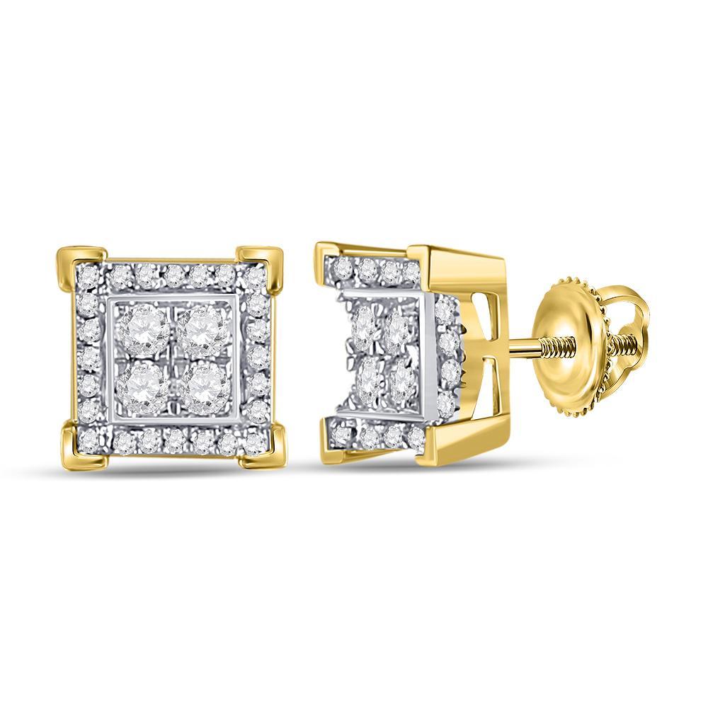 10kt Yellow Gold Mens Round Diamond Square Earrings 1/3 Cttw