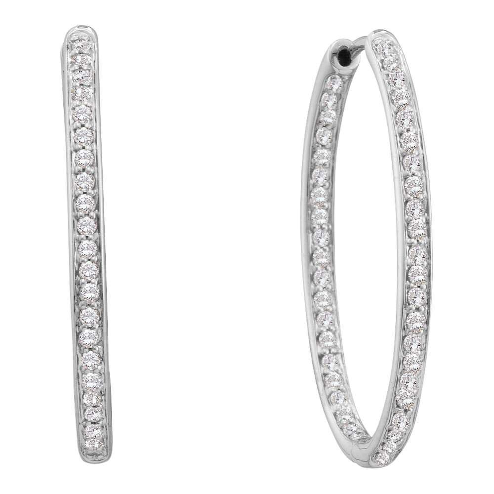 14kt White Gold Womens Round Diamond Inside Outside Endless Hoop Earrings 1/2 Cttw