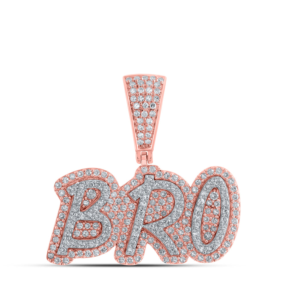 10kt Rose Gold Mens Round Diamond BRO Charm Pendant 5/8 Cttw