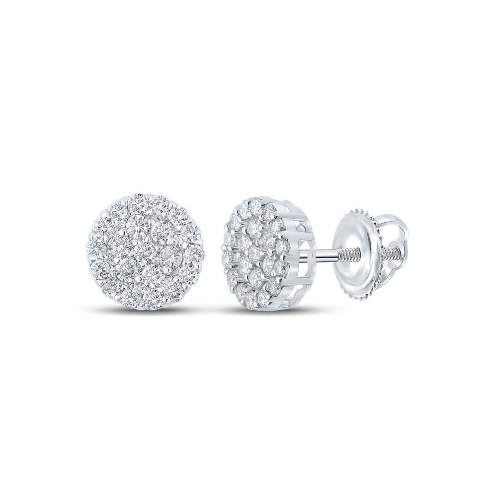 14kt White Gold Mens Round Diamond Cluster Earrings 3/4 Cttw