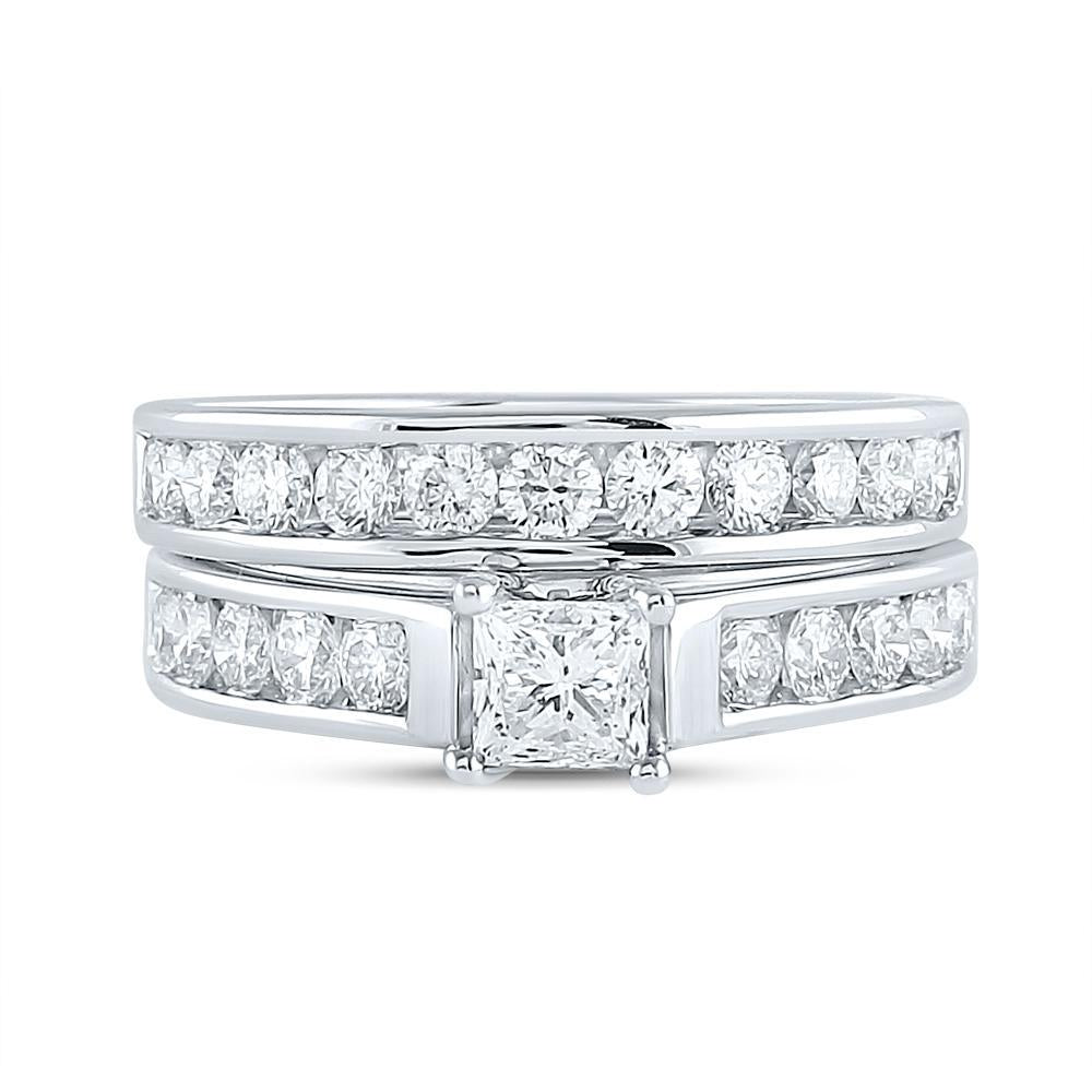 14kt White Gold Princess Diamond Bridal Wedding Ring Band Set 2 Cttw