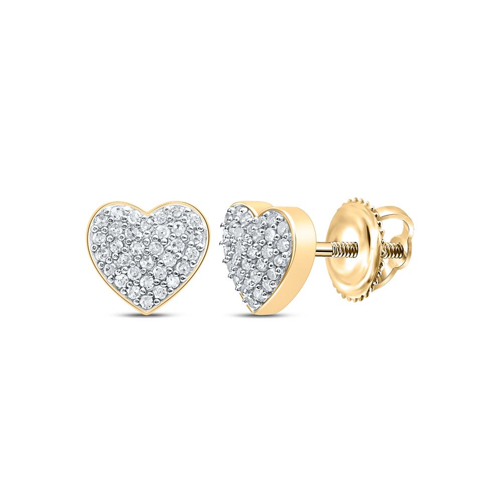 10kt Yellow Gold Womens Round Diamond Heart Earrings 1/5 Cttw