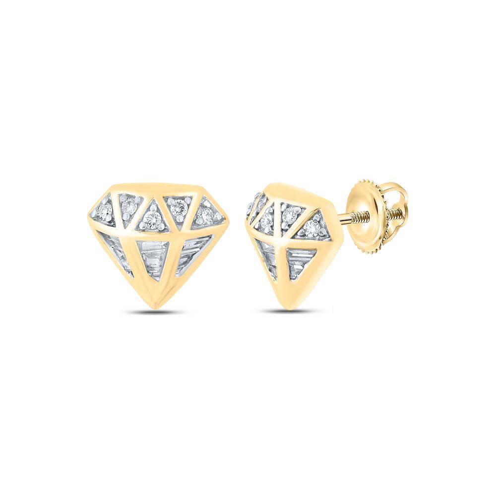14kt Yellow Gold Mens Baguette Diamond Gem Fashion Earrings 1/3 Cttw