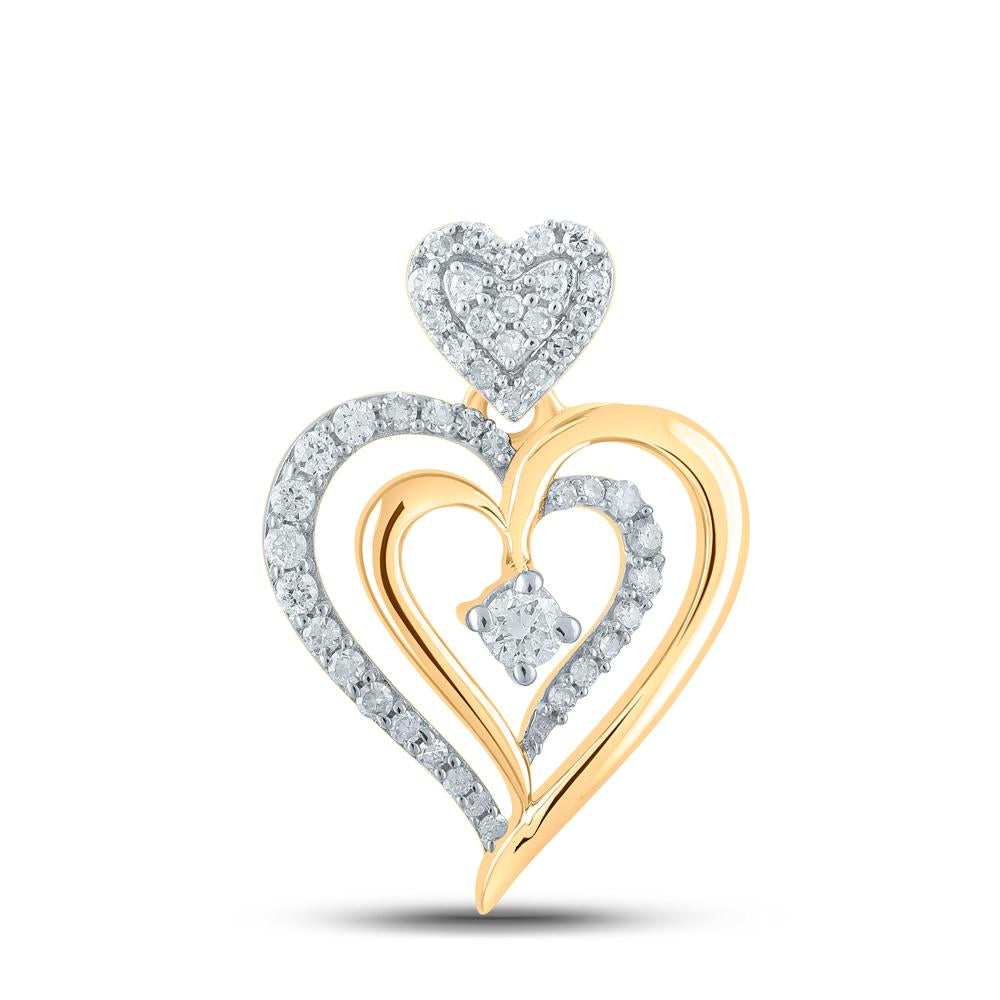 10kt Yellow Gold Womens Round Diamond Heart Pendant 1/3 Cttw