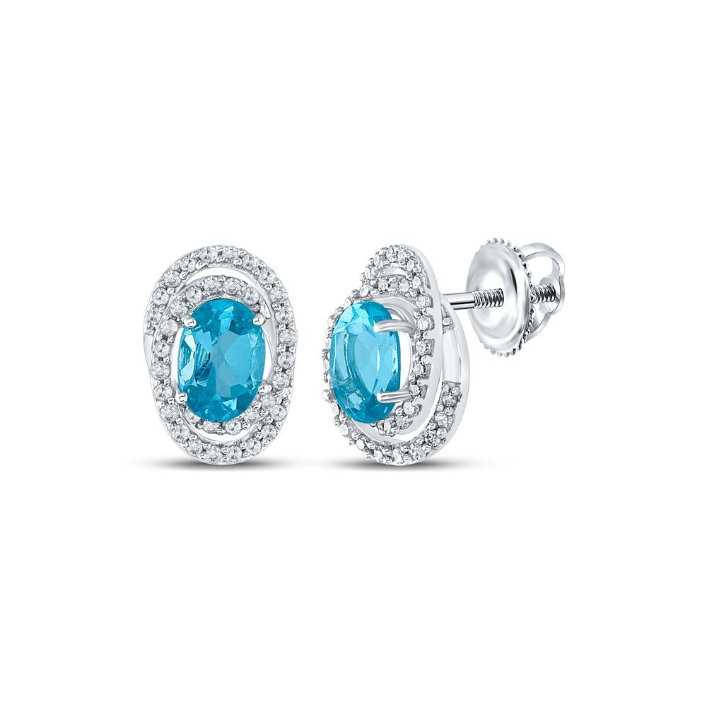 10kt White Gold Womens Oval Lab-Created Blue Topaz Fashion Earrings 2-1/3 Cttw
