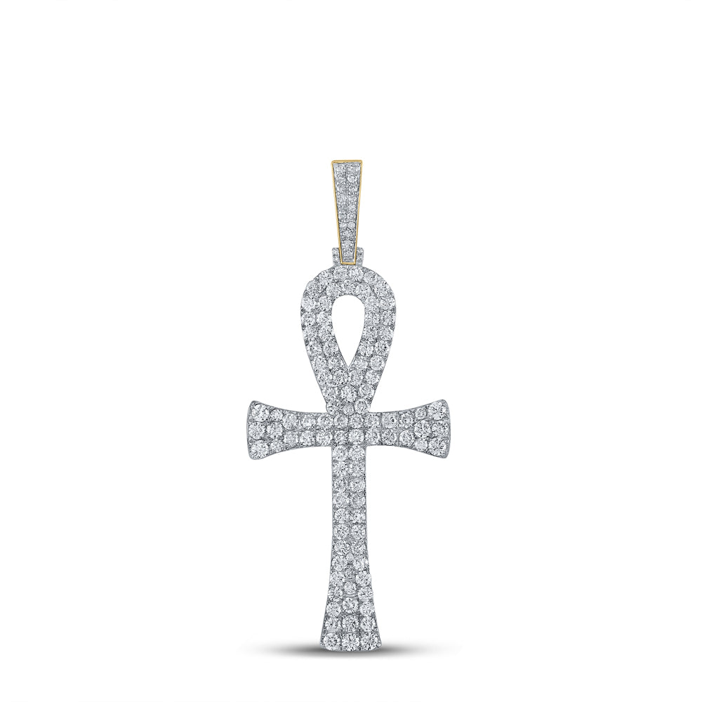 10kt Yellow Gold Mens Round Diamond Ankh Cross Charm Pendant 6-1/3 Cttw