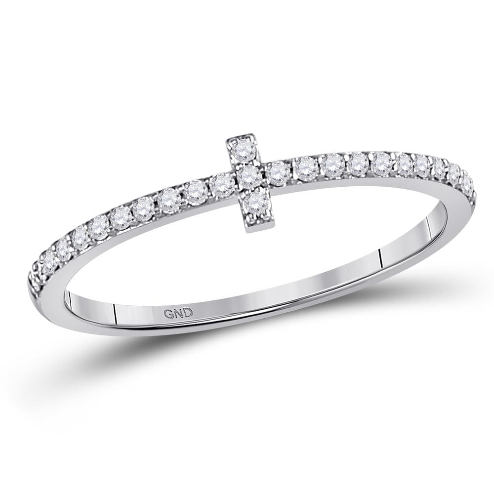 10kt White Gold Womens Round Diamond Cross Stackable Band Ring 1/6 Cttw