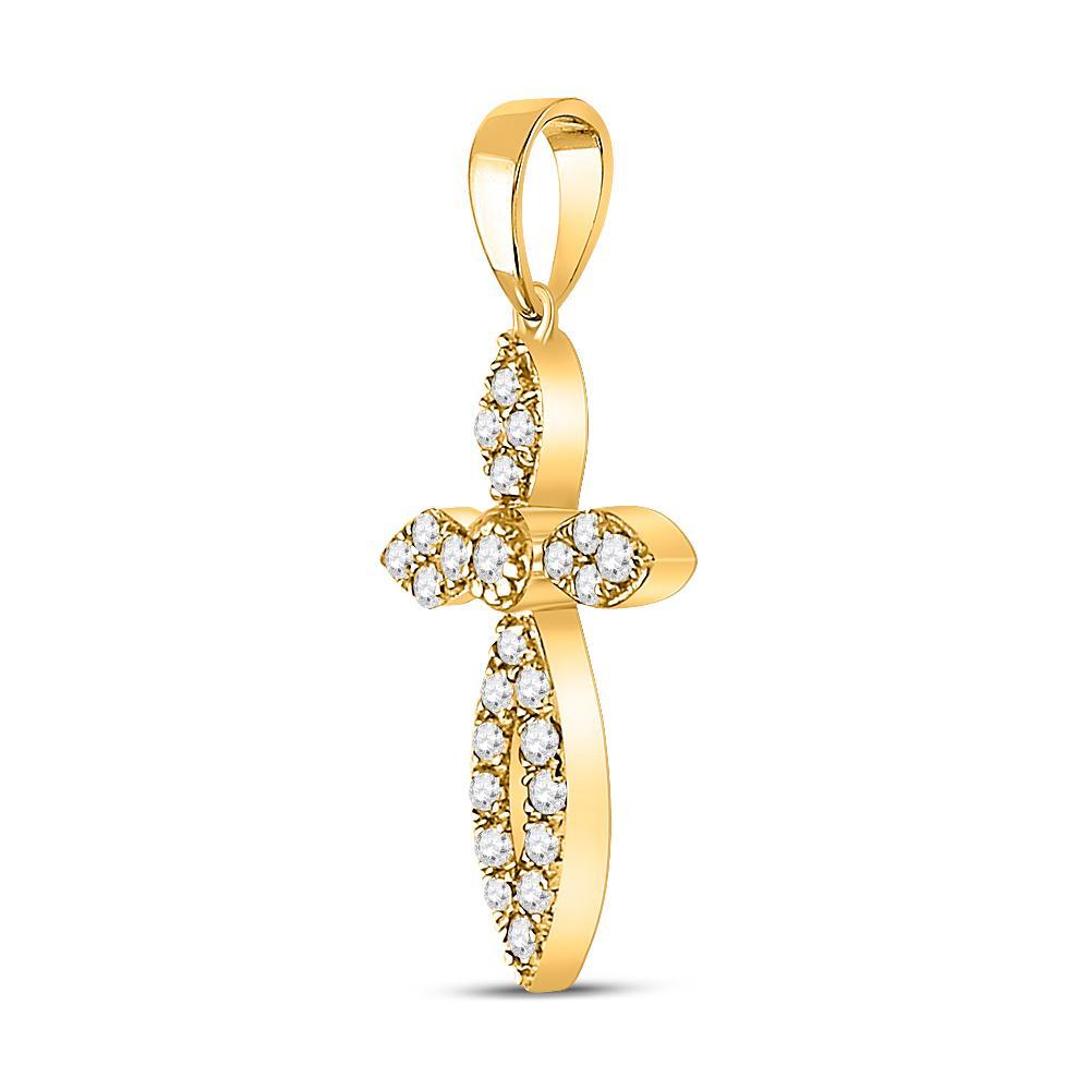 10kt Yellow Gold Womens Round Diamond Cross Pendant 1/6 Cttw