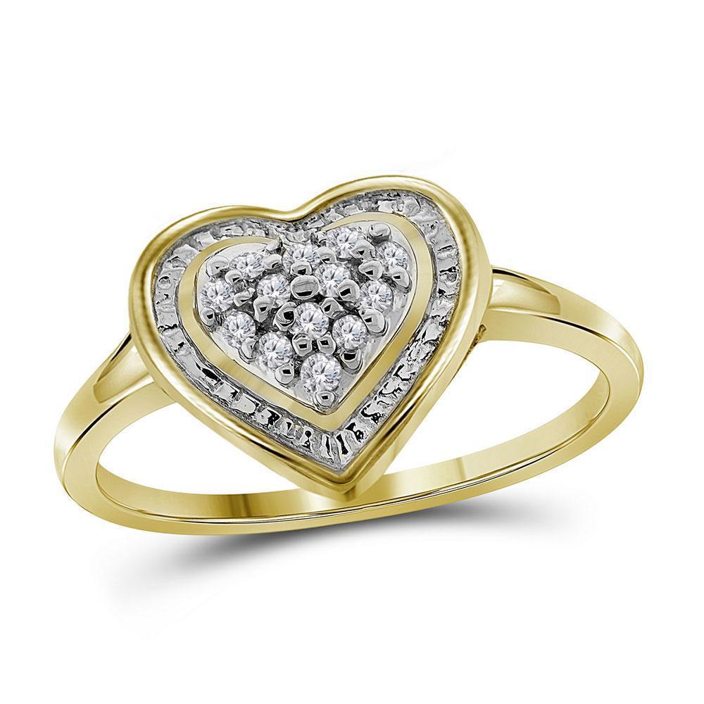 10kt Yellow Gold Womens Round Diamond Heart Frame Cluster Ring 1/10 Cttw