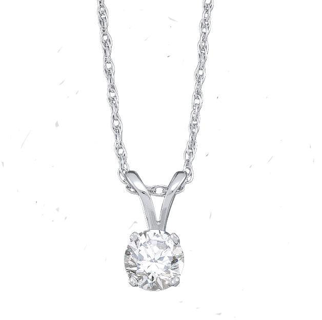 14kt White Gold Womens Round Diamond Solitaire Pendant 1/5 Cttw