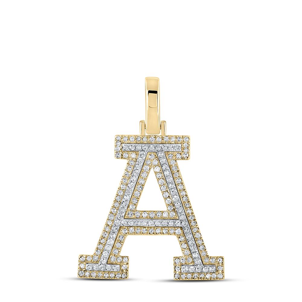 10kt Two-tone Gold Mens Round Diamond A Initial Letter Pendant 1/2 Cttw