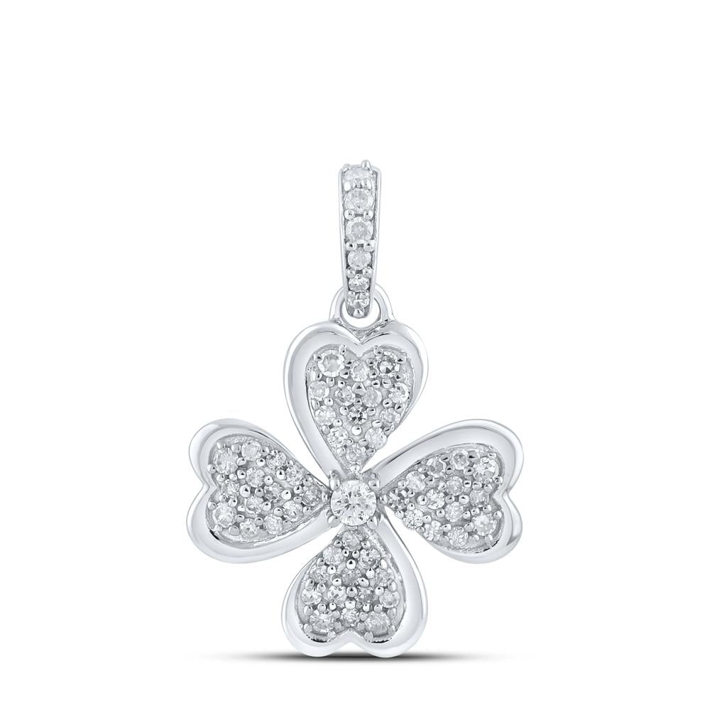 10kt White Gold Womens Round Diamond Pinwheel Heart Pendant 1/4 Cttw
