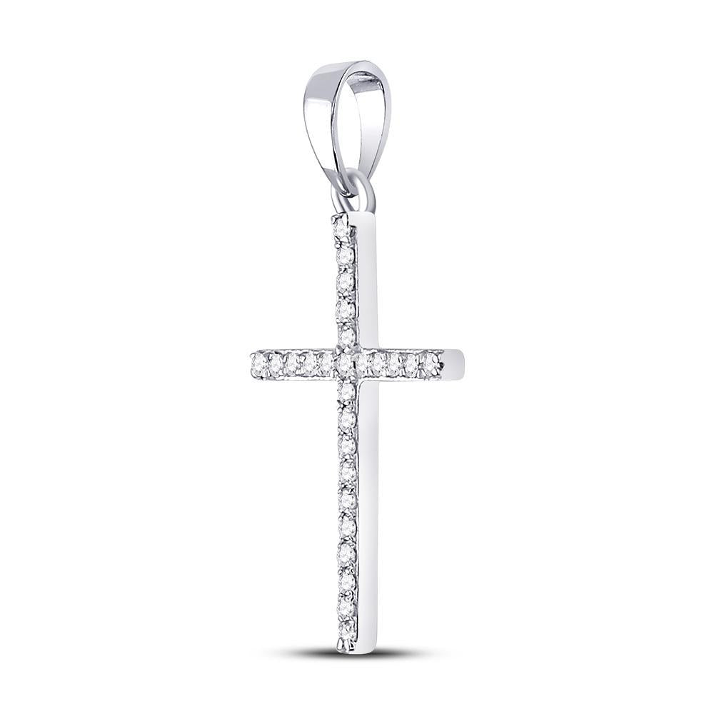 10kt White Gold Womens Round Diamond Cross Pendant 1/6 Cttw