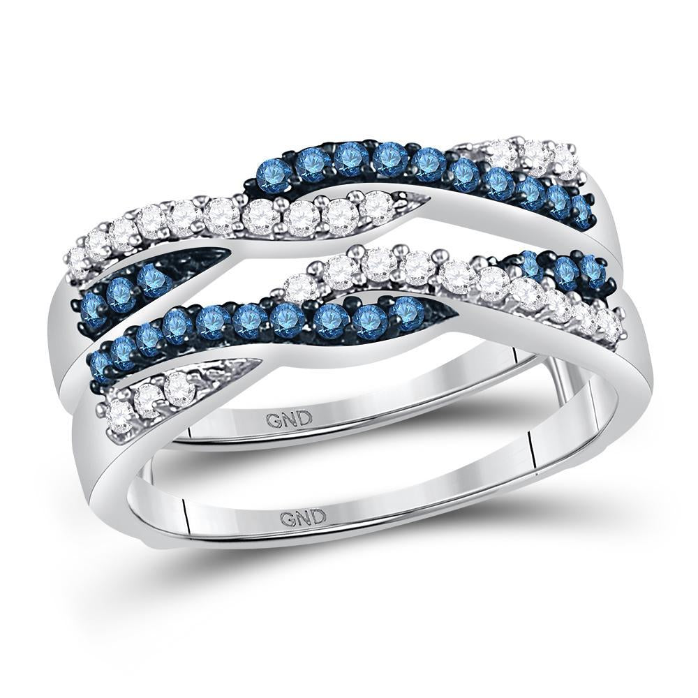 10kt White Gold Womens Round Blue Color Enhanced Diamond Band Ring 1/2 Cttw