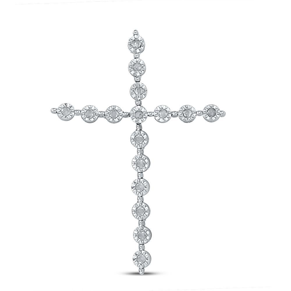 Sterling Silver Womens Round Diamond Cross Pendant 1/8 Cttw