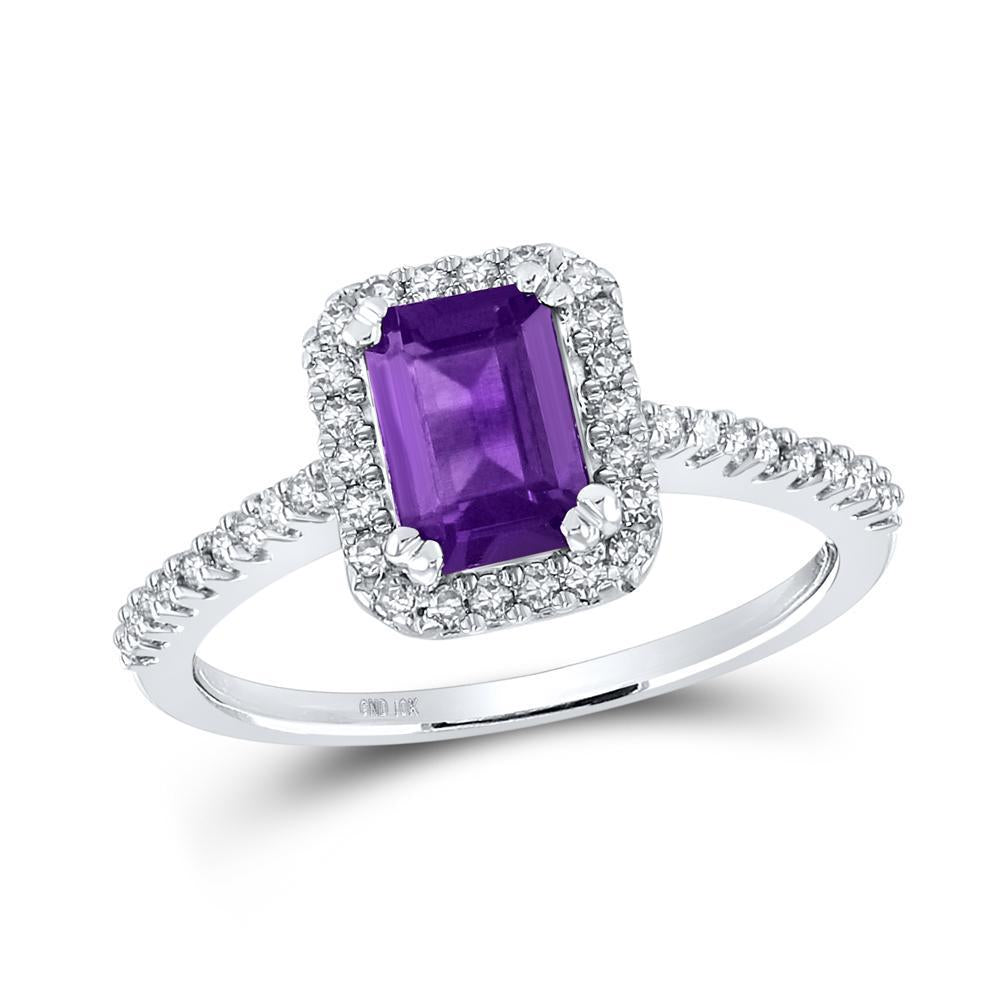 10kt White Gold Womens Emerald Lab-Created Amethyst Solitaire Ring 1 Cttw