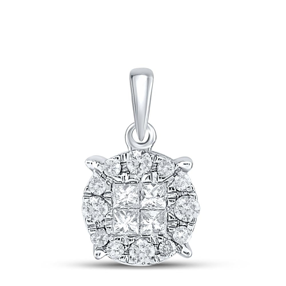 14kt White Gold Womens Princess Diamond Cluster Pendant 1/4 Cttw