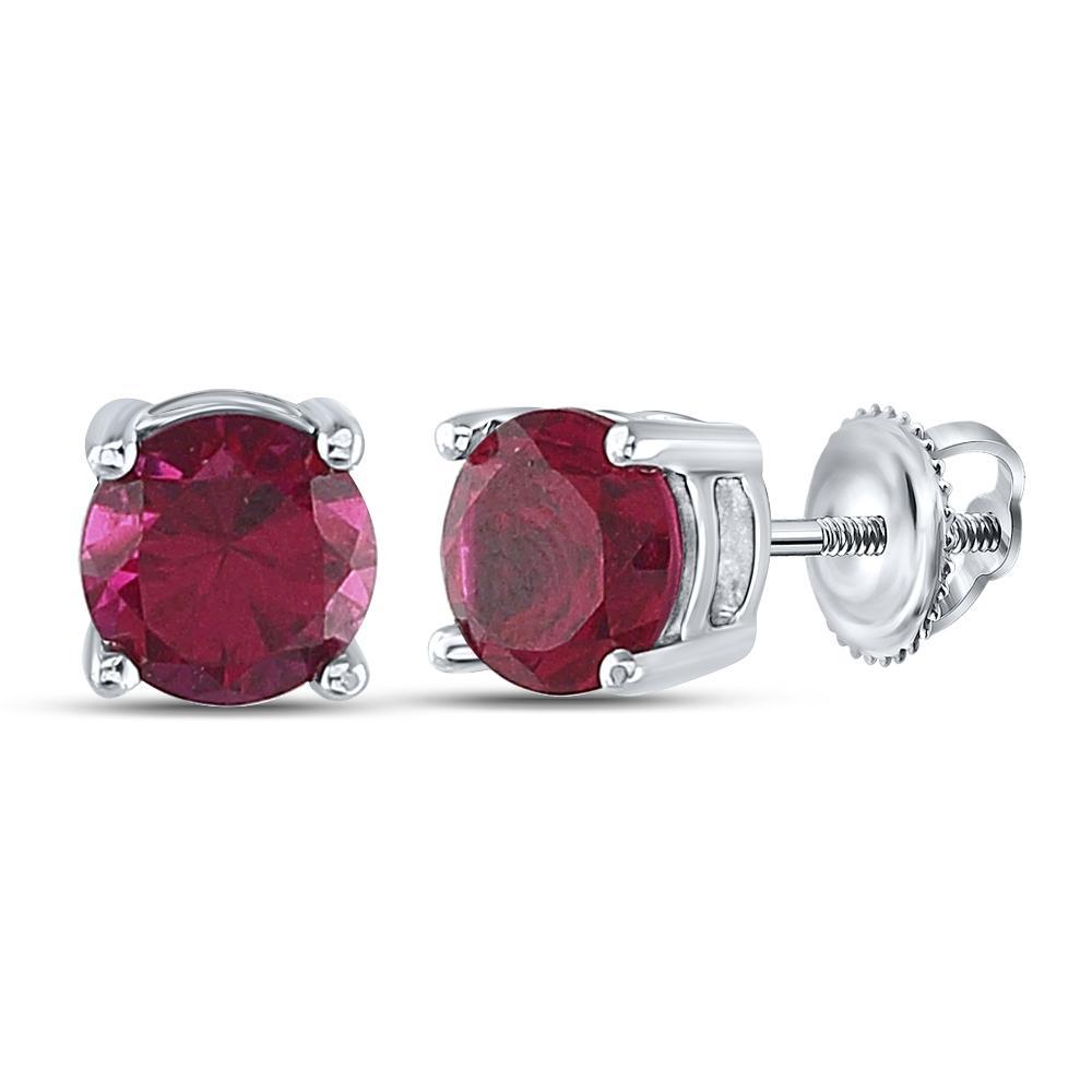 Sterling Silver Womens Round Lab-Created Ruby Stud Earrings 2 Cttw