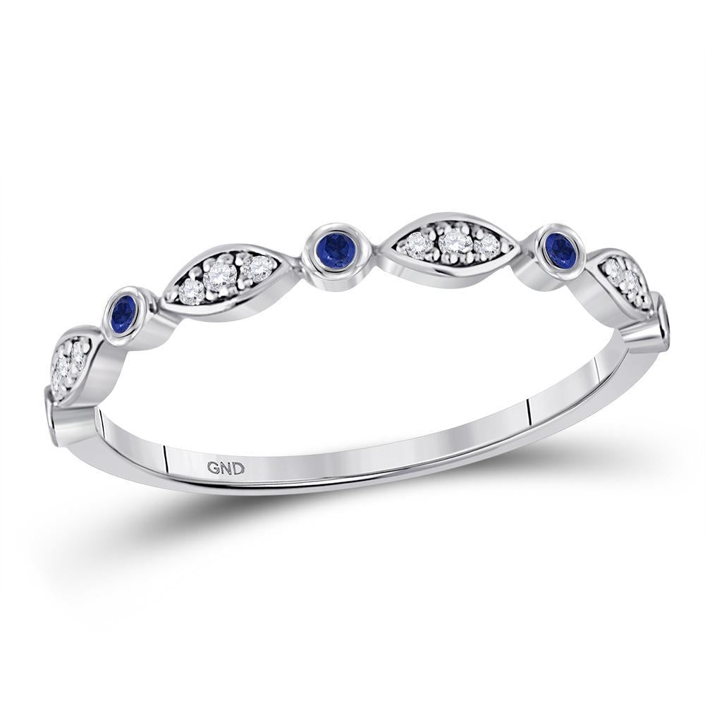 10kt White Gold Womens Round Blue Sapphire Diamond Stackable Band Ring 1/10 Cttw