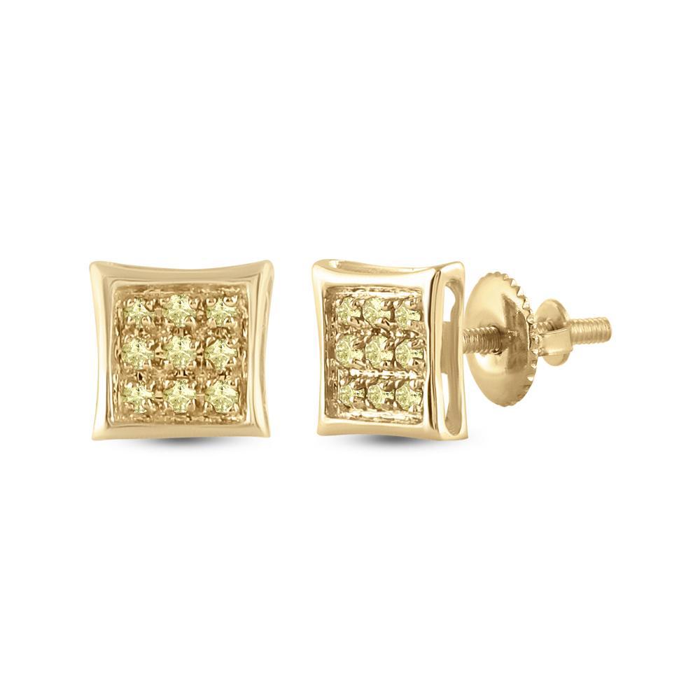 10kt Gold Mens Round Yellow Color Enhanced Diamond Square Earrings 1/20 Cttw