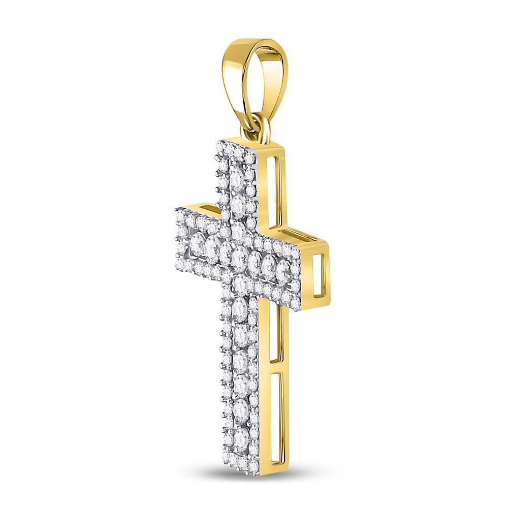 14kt Yellow Gold Womens Round Diamond Cross Pendant 1/2 Cttw