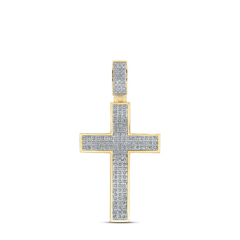 10kt Yellow Gold Mens Round Diamond Cross Charm Pendant 1/2 Cttw