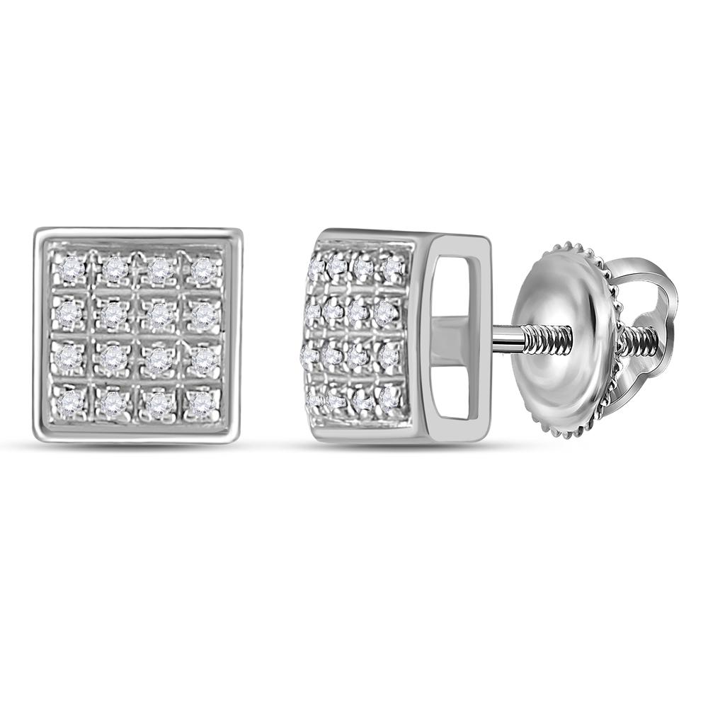 10kt White Gold Mens Round Diamond Square Earrings 1/10 Cttw