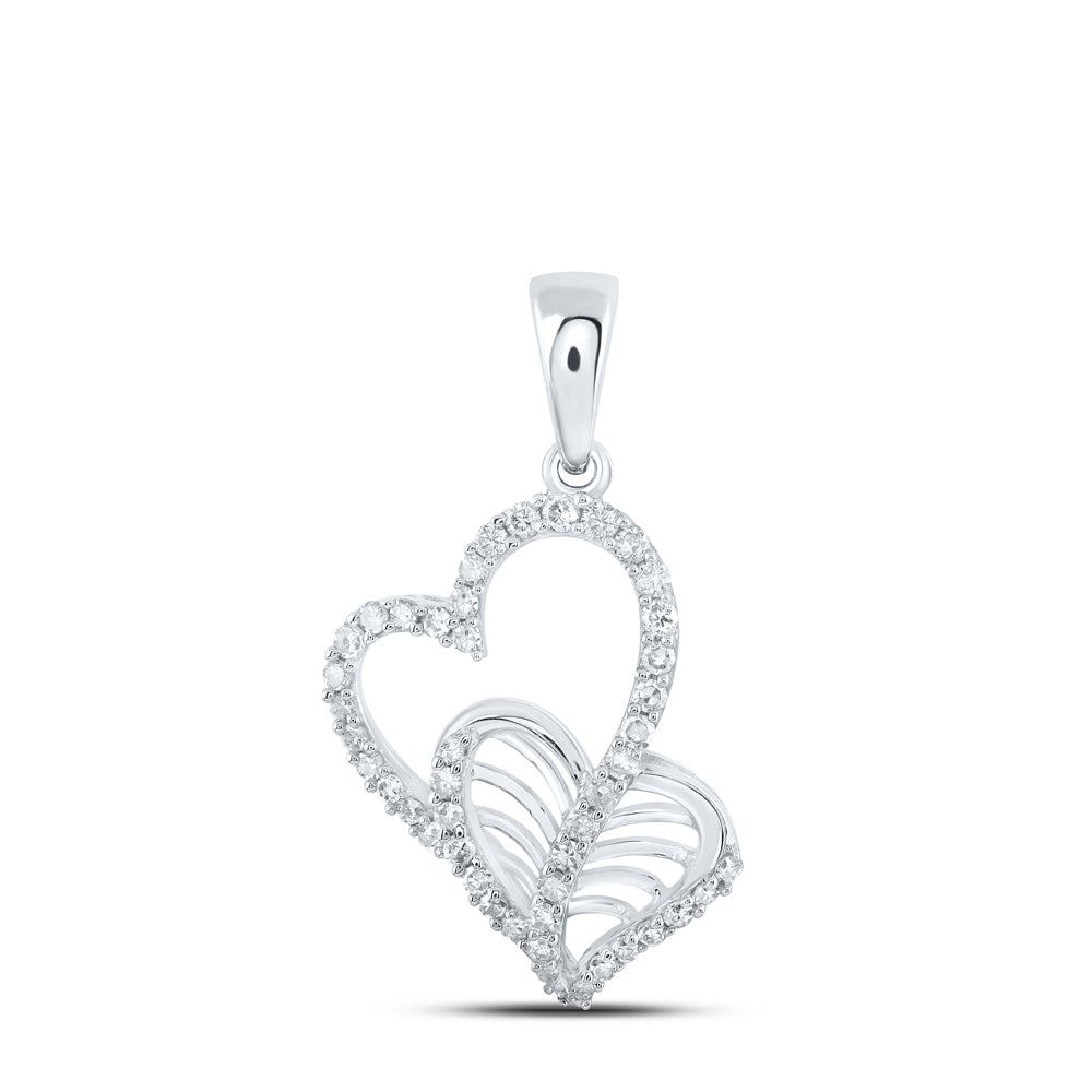 10kt White Gold Womens Round Diamond Heart Pendant 1/3 Cttw