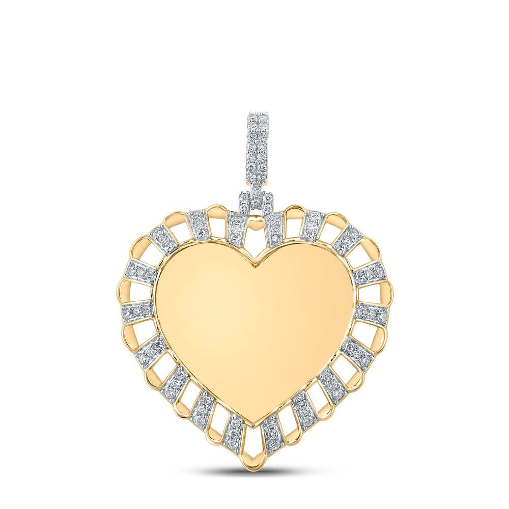 10kt Yellow Gold Mens Round Diamond Heart Charm Pendant 7/8 Cttw