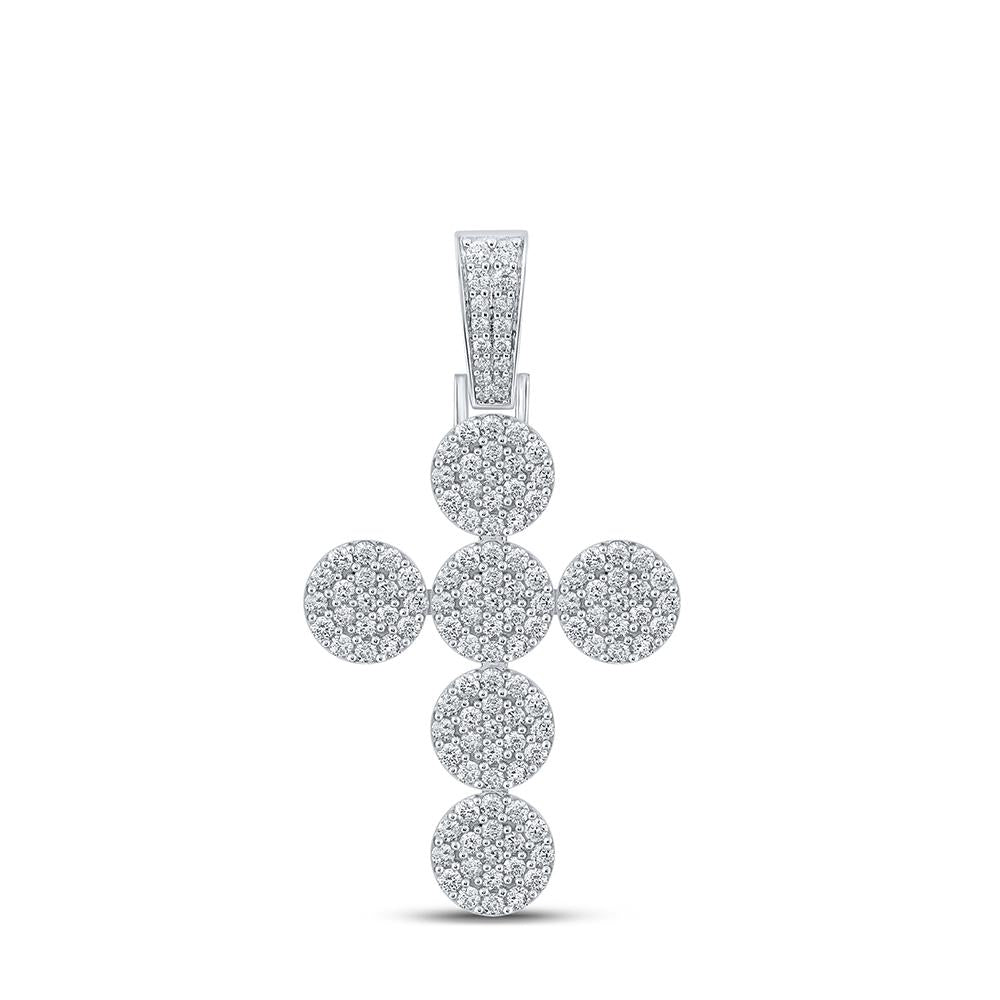 10kt White Gold Mens Round Diamond Cross Charm Pendant 2 Cttw