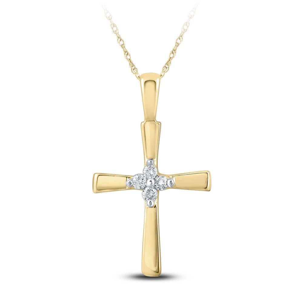 10kt Yellow Gold Womens Round Diamond Cross Pendant 1/20 Cttw