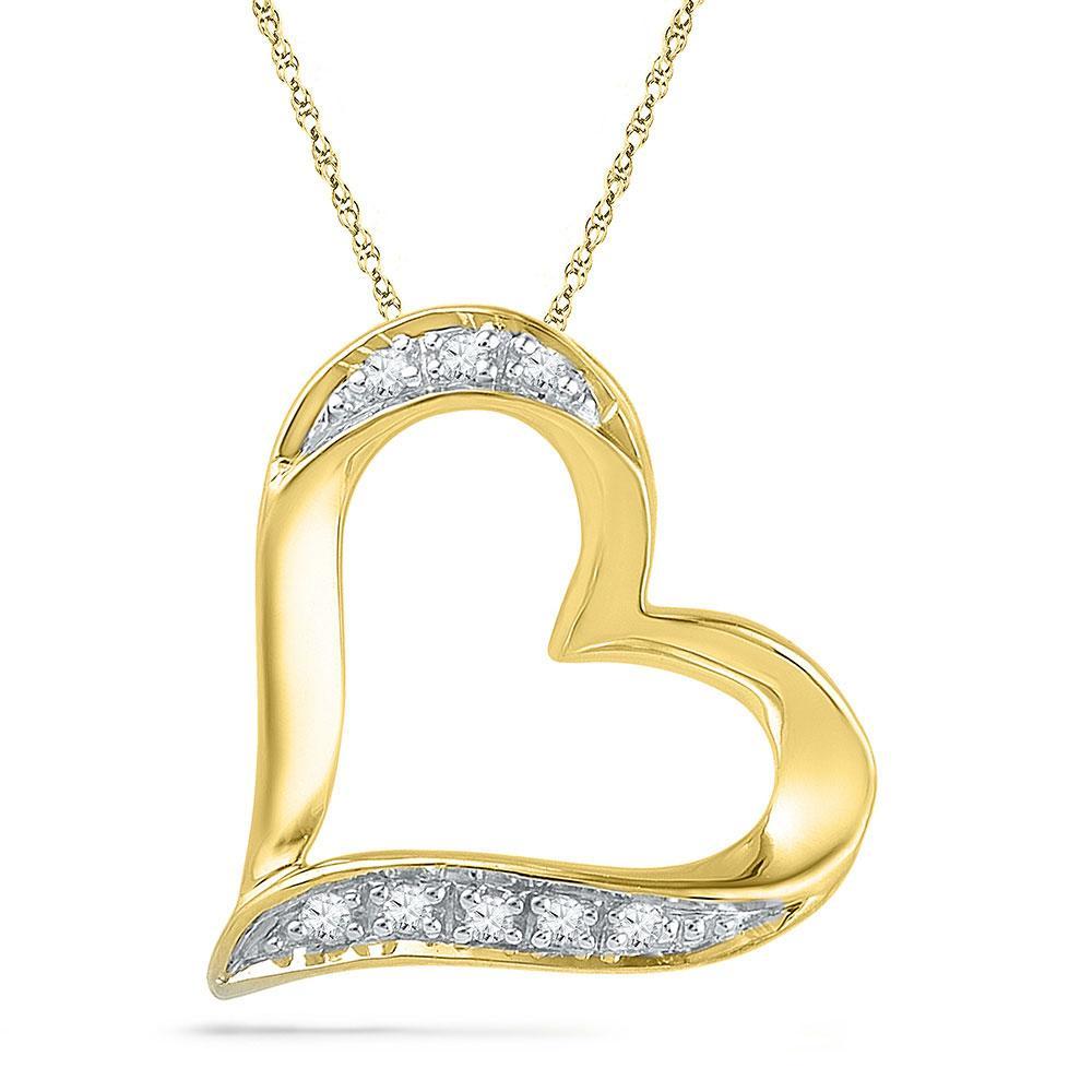 10kt Yellow Gold Womens Round Diamond Heart Pendant .03 Cttw