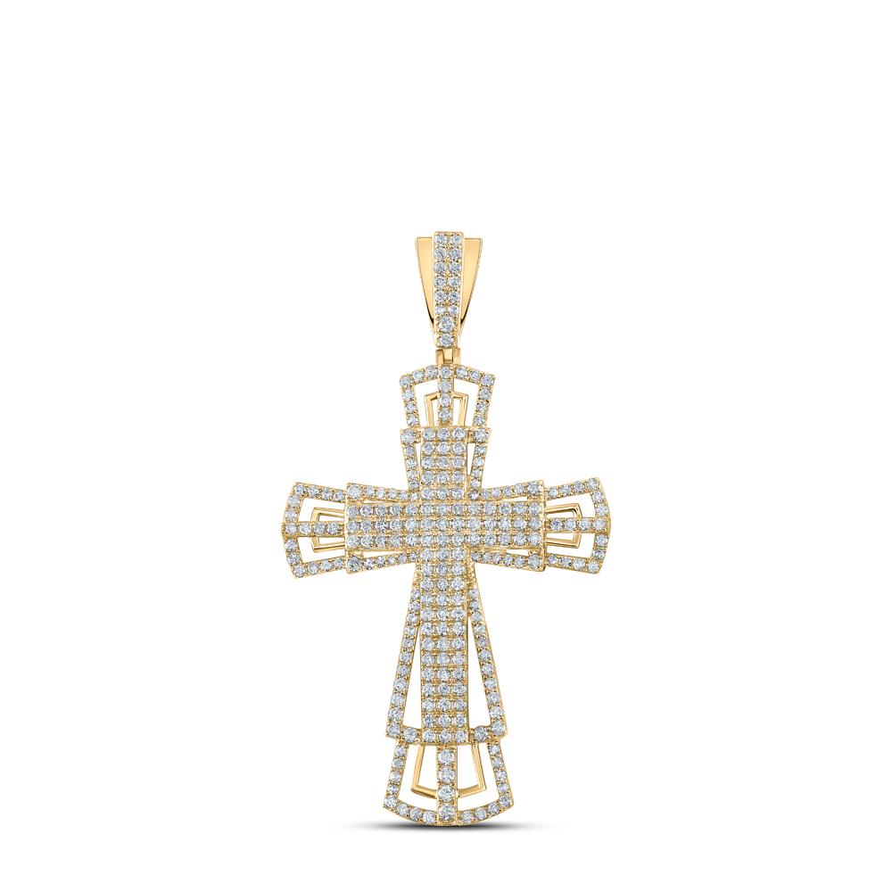 10kt Yellow Gold Mens Round Diamond Cross Charm Pendant 2-1/3 Cttw