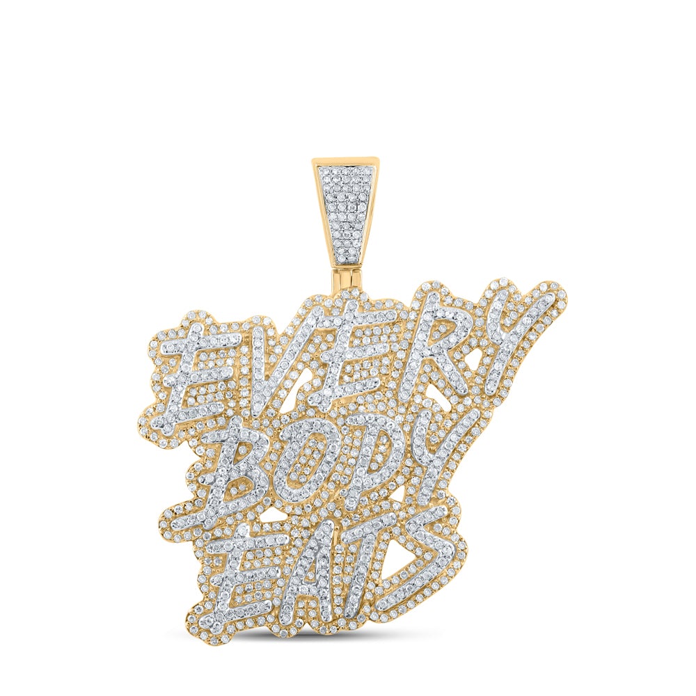 14kt Two-tone Gold Mens Round Diamond EVERYBODY EATS Charm Pendant 2 Cttw